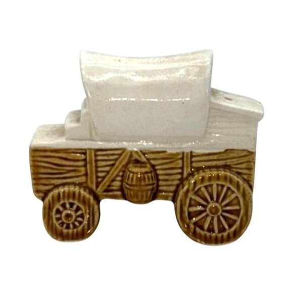 VTG COVERED WAGON PEPPER SHAKER REPLACEMENT CERAMIC TAN WHITE HAND PAINTED - Picture 1 of 6